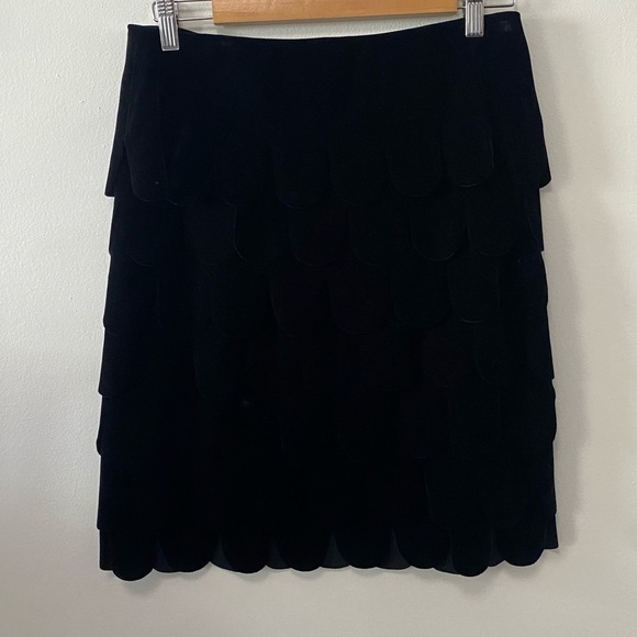 JS Collections Black Velvet Ruffle Scalloped Trim Tiered Mini Skirt - Picture 1 of 6